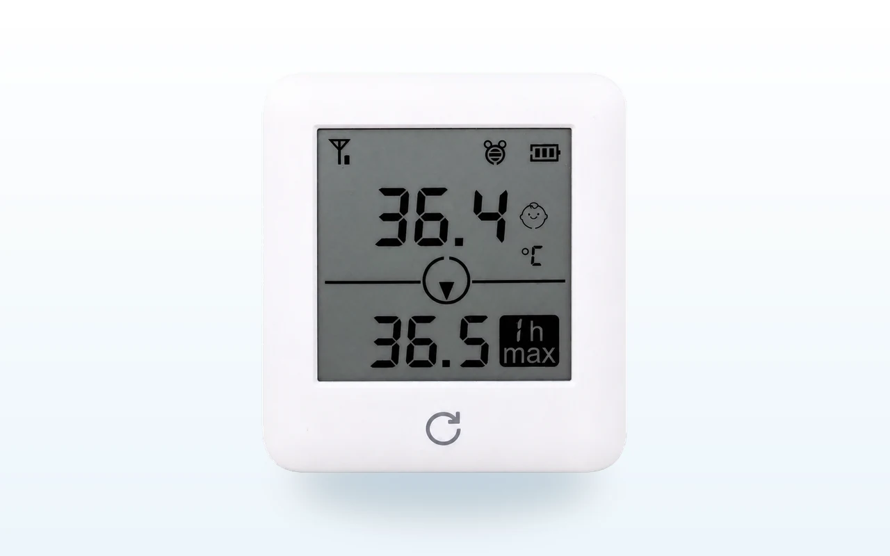 P20 bedside terminal, a standalone display showing the current body temperature and the one-hour maximum